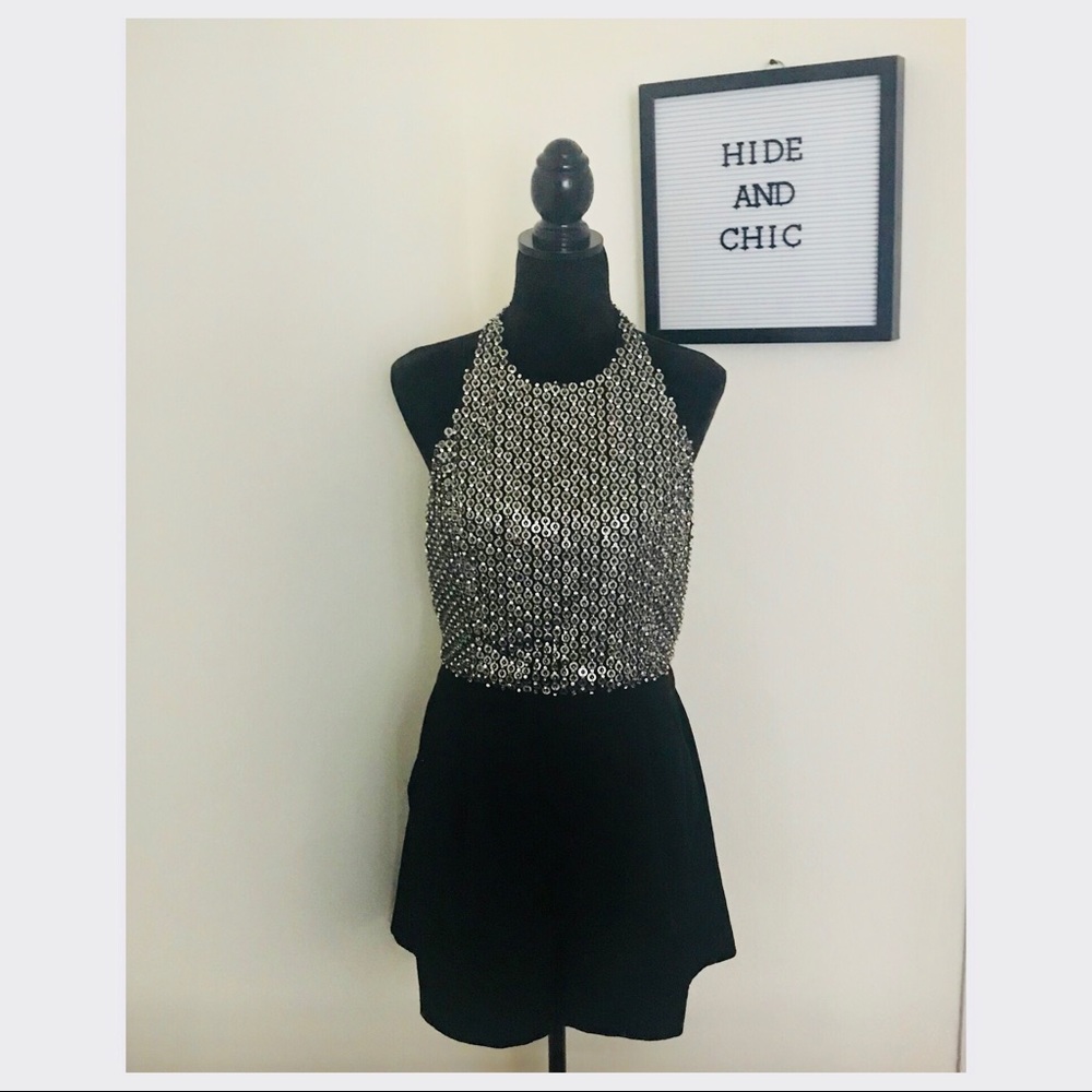 ALICE + OLIVIA HALTER NECK SEQUIN ROMPER - Picture 2 of 8